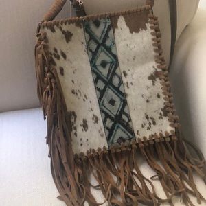 Western bryndle Aztec crossbody brown/ teal bag